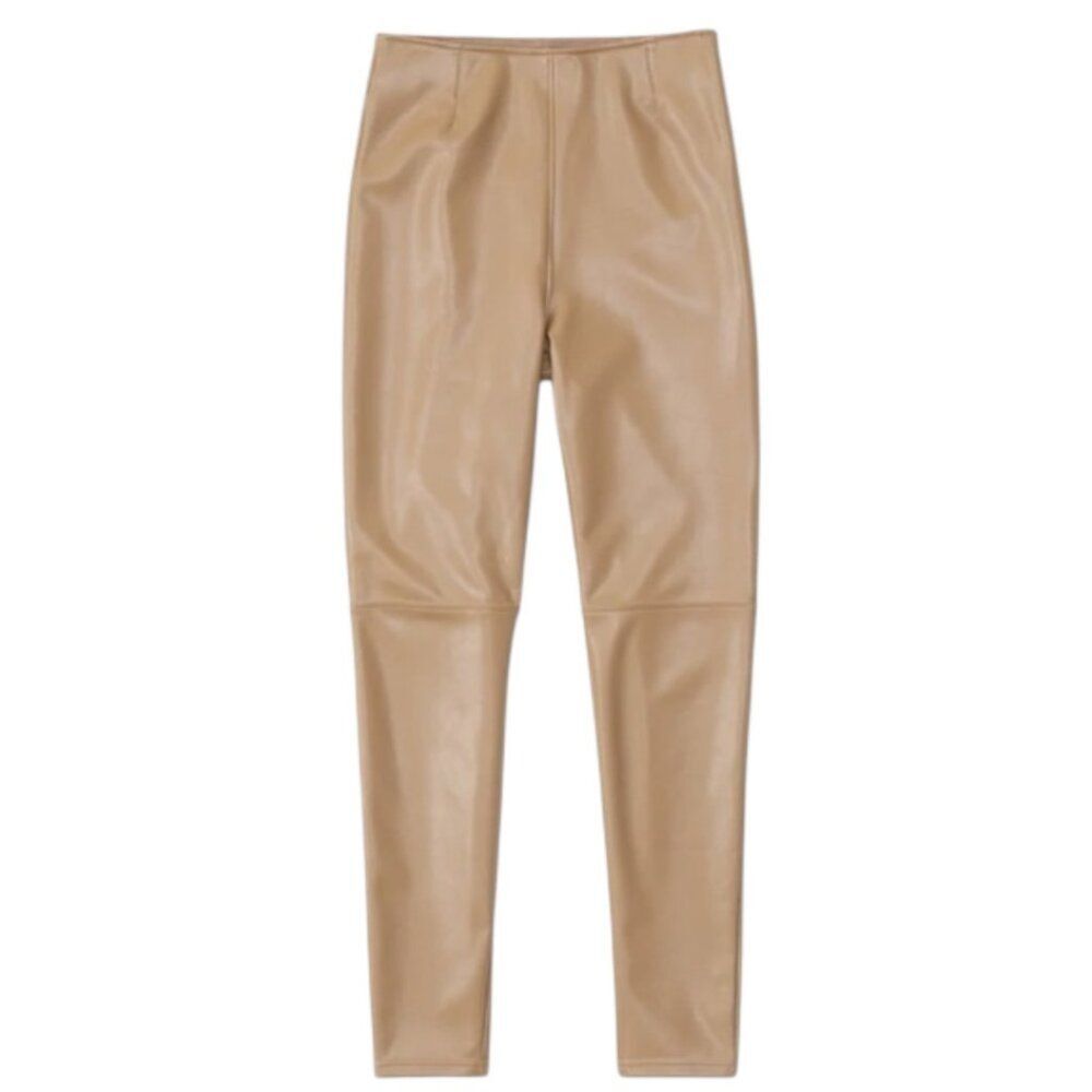 Abercrombie & Fitch Vegan Leather Tan Pants XS Tall NWT High Rise Faux Leather